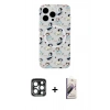 MARSİLYAN™- iPhone 15 Pro Max Kılıf Pusula Form - Siyah Bilvis 3D Mat Cam Ekran Koruyucu + PVD Metal Kamera Lens - LT