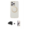 MARSİLYAN™- iPhone 15 Pro Max Kılıf Pusula Form - Siyah Bilvis 3D Mat Cam Ekran Koruyucu + Raze Metal Kamera Lens - SH