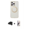 MARSİLYAN™- iPhone 15 Pro Max Kılıf Pusula Form - Siyah Bilvis 3D Mat Cam Ekran Koruyucu + Raze Metal Kamera Lens - TMGI