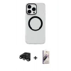MARSİLYAN™- iPhone 15 Pro Max Kılıf Pusula Form - Siyah Bilvis 3D Mat Cam Ekran Koruyucu + Raze Metal Kamera Lens - SH