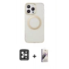MARSİLYAN™- iPhone 15 Pro Max Kılıf Pusula Form - Siyah Bilvis 3D Mat Cam Ekran Koruyucu + PVD Metal Kamera Lens - SH
