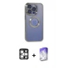 MARSİLYAN™- iPhone 15 Pro Max Kılıf Pusula Form - Siyah Bilvis 5in1 3D Magic Cam Ekran Koruyucu + Gümüş PVD Metal Kamera Lens