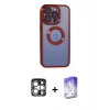 MARSİLYAN™- iPhone 15 Pro Max Kılıf Pusula Form - Siyah Bilvis 5in1 3D Magic Cam Ekran Koruyucu + Gümüş PVD Metal Kamera Lens