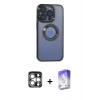 MARSİLYAN™- iPhone 15 Pro Max Kılıf Pusula Form - Siyah Bilvis 5in1 3D Magic Cam Ekran Koruyucu + Gümüş PVD Metal Kamera Lens