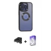 MARSİLYAN™- iPhone 15 Pro Max Kılıf Pusula Form - Siyah Bilvis 5in1 3D Magic Cam Ekran Koruyucu + Gümüş Raze Metal Kamera Lens