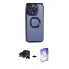 MARSİLYAN™- iPhone 15 Pro Max Kılıf Pusula Form - Siyah Bilvis 5in1 3D Magic Cam Ekran Koruyucu + Gümüş Raze Metal Kamera Lens