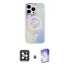 MARSİLYAN™- iPhone 15 Pro Max Kılıf Pusula Form - Siyah Bilvis 5in1 3D Magic Cam Ekran Koruyucu + PVD Metal Kamera Lens - SH