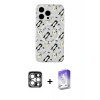 MARSİLYAN™- iPhone 15 Pro Max Kılıf Pusula Form - Siyah Bilvis 5in1 3D Magic Cam Ekran Koruyucu + PVD Metal Kamera Lens - GS