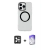MARSİLYAN™- iPhone 15 Pro Max Kılıf Pusula Form - Siyah Bilvis 5in1 3D Magic Cam Ekran Koruyucu + PVD Metal Kamera Lens - SH