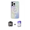 MARSİLYAN™- iPhone 15 Pro Max Kılıf Pusula Form - Siyah Bilvis 5in1 3D Magic Cam Ekran Koruyucu + PVD Metal Kamera Lens - TU