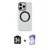 MARSİLYAN™- iPhone 15 Pro Max Kılıf Pusula Form - Siyah Bilvis 5in1 3D Magic Cam Ekran Koruyucu + PVD Metal Kamera Lens - TU