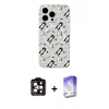 MARSİLYAN™- iPhone 15 Pro Max Kılıf Pusula Form - Siyah Bilvis 5in1 3D Magic Cam Ekran Koruyucu + PVD Metal Kamera Lens - TU