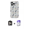 MARSİLYAN™- iPhone 15 Pro Max Kılıf Pusula Form - Siyah Bilvis 5in1 3D Magic Cam Ekran Koruyucu + PVD Metal Kamera Lens - TU