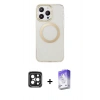 MARSİLYAN™- iPhone 15 Pro Max Kılıf Pusula Form - Siyah Bilvis 5in1 3D Magic Cam Ekran Koruyucu + PVD Metal Kamera Lens - SH