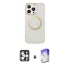 MARSİLYAN™- iPhone 15 Pro Max Kılıf Pusula Form - Siyah Bilvis 5in1 3D Magic Cam Ekran Koruyucu + PVD Metal Kamera Lens - GS