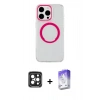 MARSİLYAN™- iPhone 15 Pro Max Kılıf Pusula Form - Siyah Bilvis 5in1 3D Magic Cam Ekran Koruyucu + PVD Metal Kamera Lens - SH