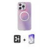 MARSİLYAN™- iPhone 15 Pro Max Kılıf Pusula Form - Siyah Bilvis 5in1 3D Magic Cam Ekran Koruyucu + PVD Metal Kamera Lens - SH