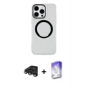 MARSİLYAN™- iPhone 15 Pro Max Kılıf Pusula Form - Siyah Bilvis 5in1 3D Magic Cam Ekran Koruyucu + Raze Metal Kamera Lens - TMGI