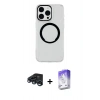 MARSİLYAN™- iPhone 15 Pro Max Kılıf Pusula Form - Siyah Bilvis 5in1 3D Magic Cam Ekran Koruyucu + Raze Metal Kamera Lens - LT