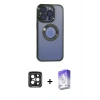 MARSİLYAN™- iPhone 15 Pro Max Kılıf Pusula Form - Siyah Bilvis 5in1 3D Magic Cam Ekran Koruyucu + PVD Metal Kamera Lens - SH