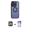 MARSİLYAN™- iPhone 15 Pro Max Kılıf Pusula Form - Siyah Bilvis 5in1 3D Magic Cam Ekran Koruyucu + PVD Metal Kamera Lens - SH
