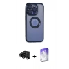 MARSİLYAN™- iPhone 15 Pro Max Kılıf Pusula Form - Siyah Bilvis 5in1 3D Magic Cam Ekran Koruyucu + Raze Metal Kamera Lens - SH