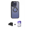 MARSİLYAN™- iPhone 15 Pro Max Kılıf Pusula Form - Siyah Bilvis 5in1 3D Magic Cam Ekran Koruyucu + Raze Metal Kamera Lens - TMGI