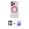 MARSİLYAN™- iPhone 15 Pro Max Kılıf Pusula Form - Siyah Bilvis 5in1 5D Magic Hayalet Cam Ekran Koruyucu + Gümüş PVD Metal Kamera Lens