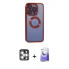 MARSİLYAN™- iPhone 15 Pro Max Kılıf Pusula Form - Siyah Bilvis 5in1 5D Magic Hayalet Cam Ekran Koruyucu + Gümüş PVD Metal Kamera Lens