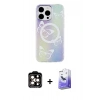 MARSİLYAN™- iPhone 15 Pro Max Kılıf Pusula Form - Siyah Bilvis 5in1 5D Magic Hayalet Cam Ekran Koruyucu + PVD Metal Kamera Lens - TU