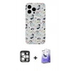 MARSİLYAN™- iPhone 15 Pro Max Kılıf Pusula Form - Siyah Bilvis 5in1 5D Magic Hayalet Cam Ekran Koruyucu + Gümüş PVD Metal Kamera Lens