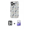 MARSİLYAN™- iPhone 15 Pro Max Kılıf Pusula Form - Siyah Bilvis 5in1 5D Magic Hayalet Cam Ekran Koruyucu + PVD Metal Kamera Lens - LT