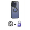 MARSİLYAN™- iPhone 15 Pro Max Kılıf Pusula Form - Siyah Bilvis 5in1 5D Magic Hayalet Cam Ekran Koruyucu + Gümüş PVD Metal Kamera Lens