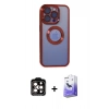 MARSİLYAN™- iPhone 15 Pro Max Kılıf Pusula Form - Siyah Bilvis 5in1 5D Magic Hayalet Cam Ekran Koruyucu + PVD Metal Kamera Lens - TU