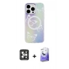 MARSİLYAN™- iPhone 15 Pro Max Kılıf Pusula Form - Siyah Bilvis 5in1 5D Magic Hayalet Cam Ekran Koruyucu + PVD Metal Kamera Lens - GI