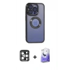 MARSİLYAN™- iPhone 15 Pro Max Kılıf Pusula Form - Siyah Bilvis 5in1 5D Magic Hayalet Cam Ekran Koruyucu + PVD Metal Kamera Lens - LT