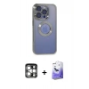 MARSİLYAN™- iPhone 15 Pro Max Kılıf Pusula Form - Siyah Bilvis 5in1 5D Magic Hayalet Cam Ekran Koruyucu + Gümüş PVD Metal Kamera Lens