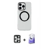 MARSİLYAN™- iPhone 15 Pro Max Kılıf Pusula Form - Siyah Bilvis 5in1 5D Magic Hayalet Cam Ekran Koruyucu + PVD Metal Kamera Lens - LT