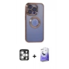 MARSİLYAN™- iPhone 15 Pro Max Kılıf Pusula Form - Siyah Bilvis 5in1 5D Magic Hayalet Cam Ekran Koruyucu + Gümüş PVD Metal Kamera Lens