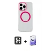 MARSİLYAN™- iPhone 15 Pro Max Kılıf Pusula Form - Siyah Bilvis 5in1 5D Magic Hayalet Cam Ekran Koruyucu + PVD Metal Kamera Lens - GI