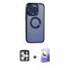 MARSİLYAN™- iPhone 15 Pro Max Kılıf Pusula Form - Siyah Bilvis 5in1 5D Magic Hayalet Cam Ekran Koruyucu + Gümüş PVD Metal Kamera Lens