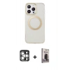 MARSİLYAN™- iPhone 15 Pro Max Kılıf Pusula Form - Siyah Bilvis Hayalet Cam Ekran Koruyucu + PVD Metal Kamera Lens - GS