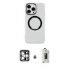 MARSİLYAN™- iPhone 15 Pro Max Kılıf Pusula Form - Siyah Bilvis Hayalet Cam Ekran Koruyucu + PVD Metal Kamera Lens - GS