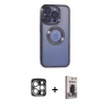 MARSİLYAN™- iPhone 15 Pro Max Kılıf Pusula Form - Siyah Bilvis Hayalet Cam Ekran Koruyucu + Gümüş PVD Metal Kamera Lens