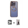 MARSİLYAN™- iPhone 15 Pro Max Kılıf Pusula Form - Siyah Bilvis Hayalet Cam Ekran Koruyucu + Gümüş PVD Metal Kamera Lens