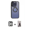 MARSİLYAN™- iPhone 15 Pro Max Kılıf Pusula Form - Siyah Bilvis Hayalet Cam Ekran Koruyucu + Gümüş PVD Metal Kamera Lens