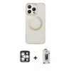 MARSİLYAN™- iPhone 15 Pro Max Kılıf Pusula Form - Siyah Bilvis Hayalet Cam Ekran Koruyucu + PVD Metal Kamera Lens - GS