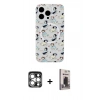 MARSİLYAN™- iPhone 15 Pro Max Kılıf Pusula Form - Siyah Bilvis Hayalet Cam Ekran Koruyucu + PVD Metal Kamera Lens - GS