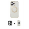 MARSİLYAN™- iPhone 15 Pro Max Kılıf Pusula Form - Siyah Bilvis Hayalet Cam Ekran Koruyucu + PVD Metal Kamera Lens - LT