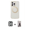 MARSİLYAN™- iPhone 15 Pro Max Kılıf Pusula Form - Siyah Bilvis Hayalet Cam Ekran Koruyucu + PVD Metal Kamera Lens - LT